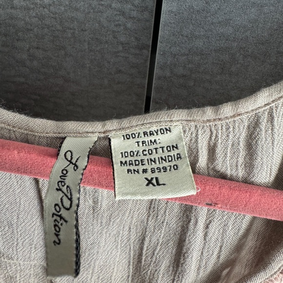 Tan V-Neck Bishop Sleeve Button Down Shirt - Picture 5 of 5